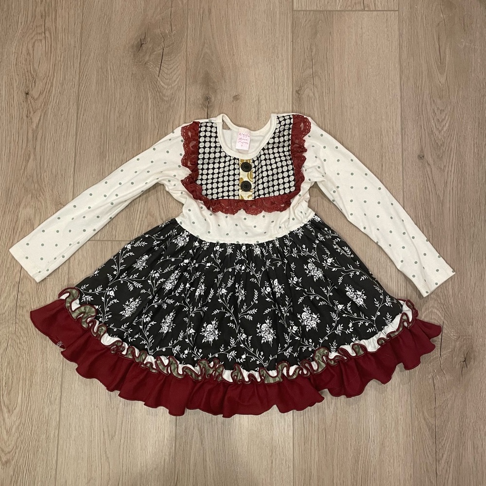 Giggle Moon toddler dress. Red, Black, and White